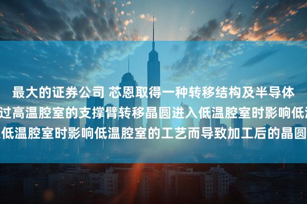 最大的证券公司 芯恩取得一种转移结构及半导体工艺设备专利, 避免进过高温腔室的支撑臂转移晶圆进入低温腔室时影响低温腔室的工艺而导致加工后的晶圆均匀性差